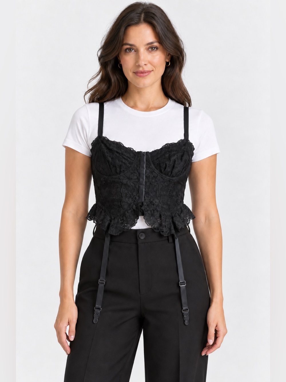 Lace Bustier Corset Top in black with Garter Straps